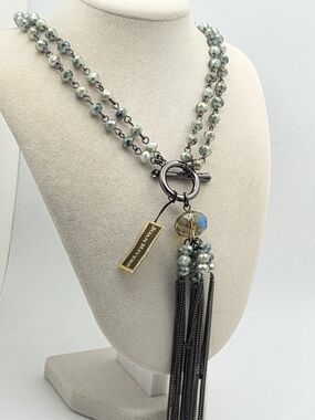 Vintage Joan Rivers Tassel Necklace - Iridescent Beaded Statement